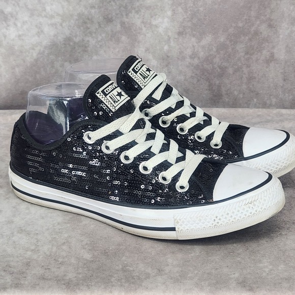 Converse Chuck Taylor All Star Black  136079F Black Sequins Shiny Low Womens 7 - Picture 1 of 8